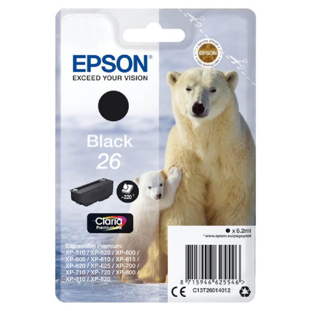 Original Epson Tintenpatrone C13T26014010 / 26 Schwarz