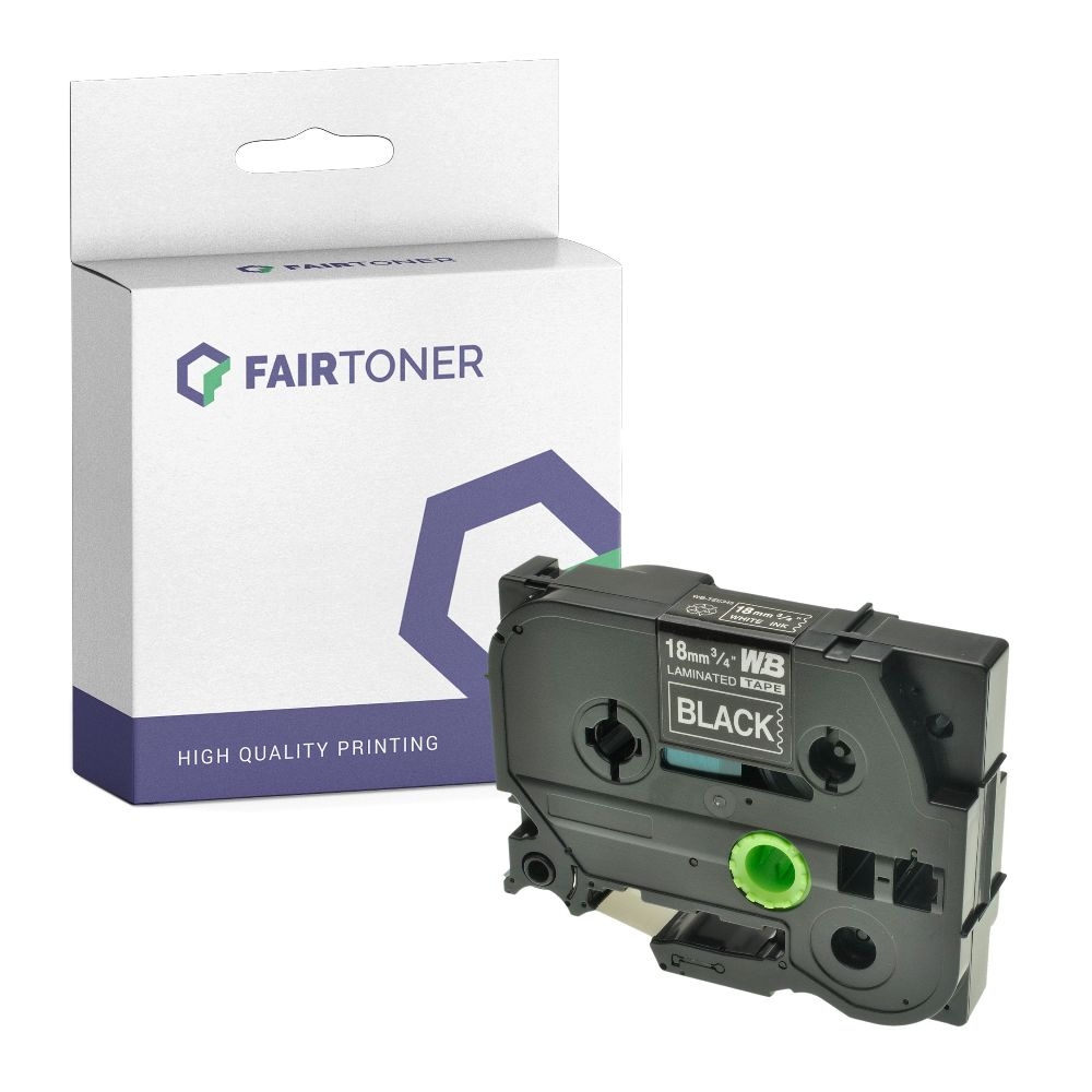 FairToner kompatibel für Brother Laminiertes Schriftband TZE-345 Weiss auf Schwarz (18mm / 8m)