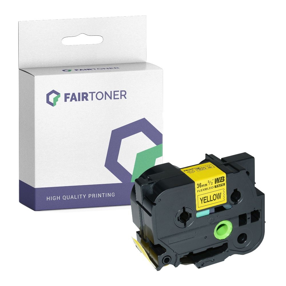 FairToner kompatibel für Brother Flexibles Laminiertes Schriftband TZE-FX661 Schwarz auf Gelb (36mm / 8m)