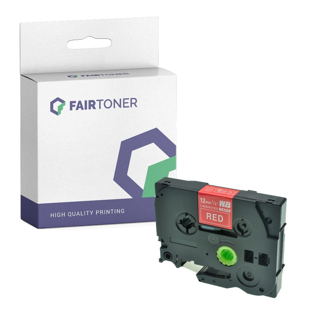 FairToner kompatibel für Brother Laminiertes Schriftband TZE-435 Weiss auf Rot (12mm / 8m)