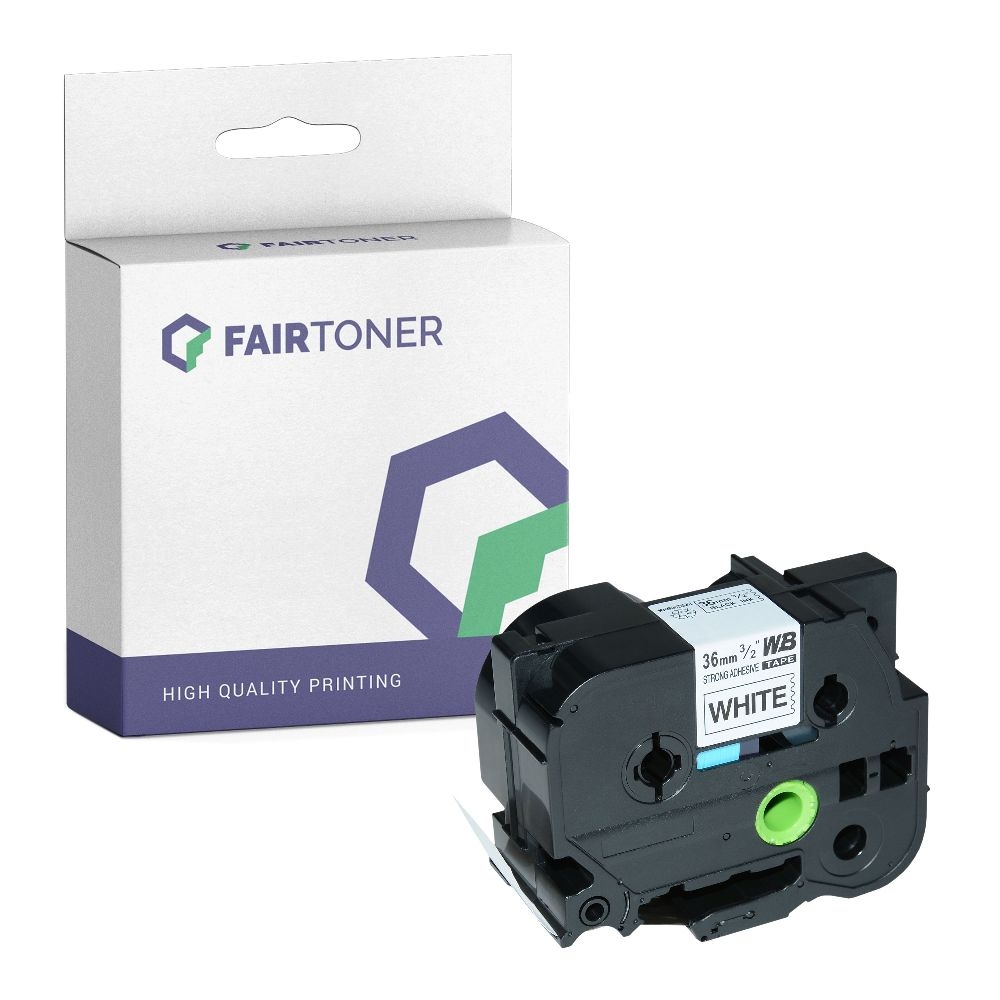 FairToner kompatibel für Brother extra-stark klebendes Laminiertes Schriftband TZE-S261 Schwarz auf Weiss (36mm / 8m)