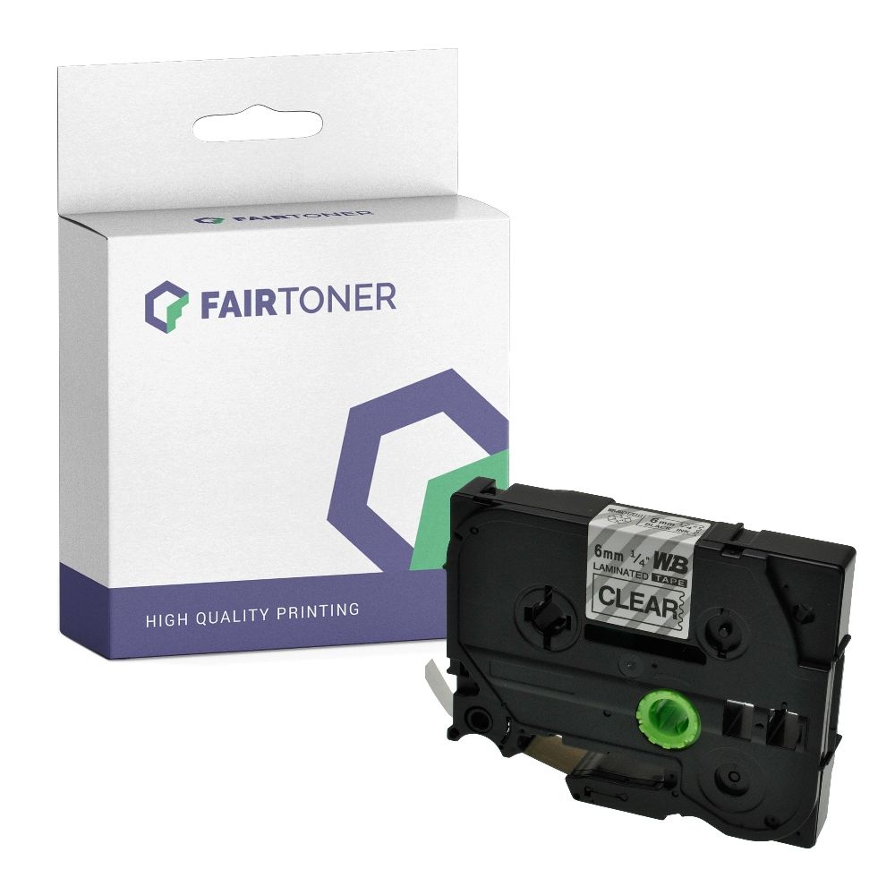 FairToner kompatibel für Brother Laminiertes Schriftband TZE-111 Schwarz auf Transparent (6mm / 8m)
