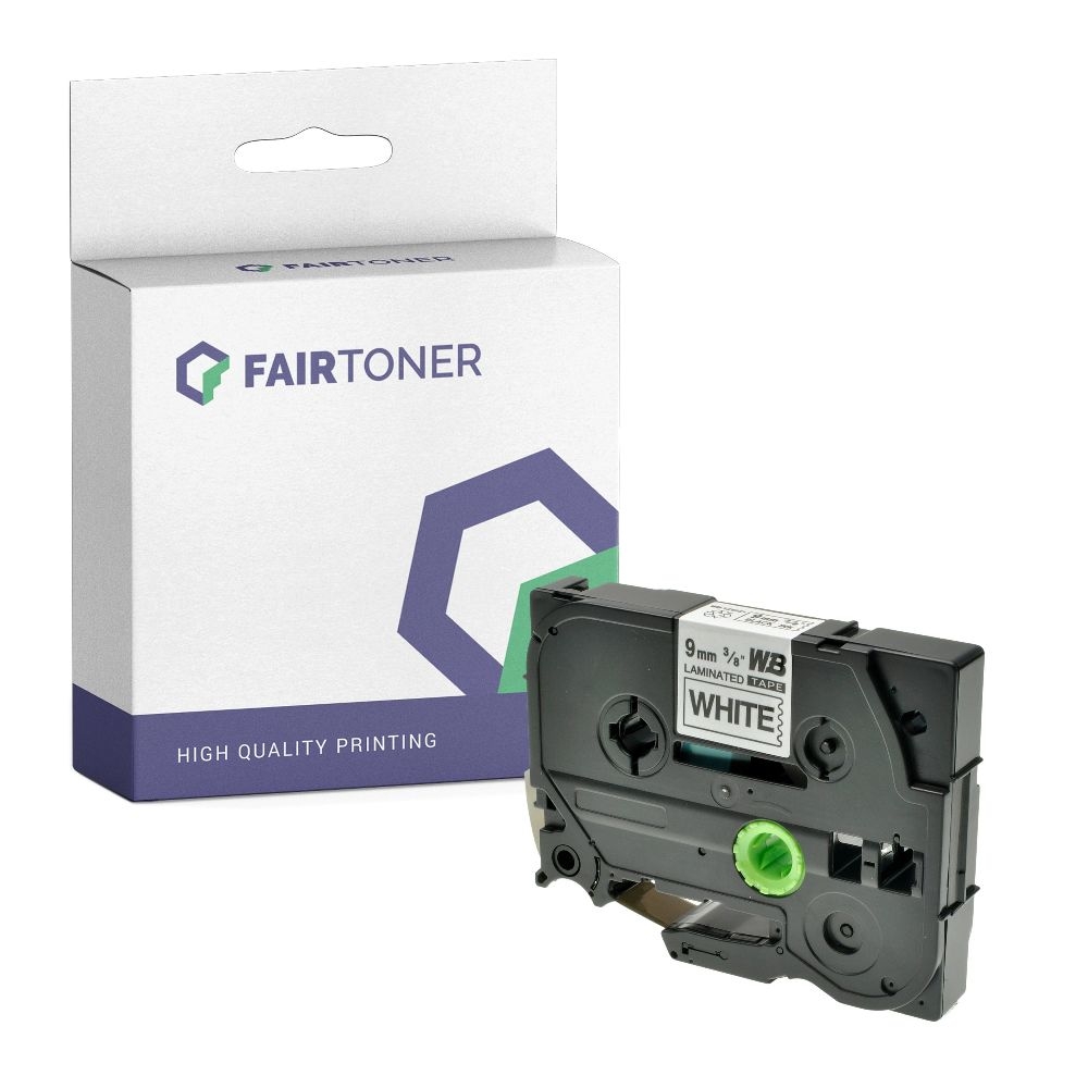 FairToner kompatibel für Brother Laminiertes Schriftband TZE-221 Schwarz auf Weiss (9mm / 8m)