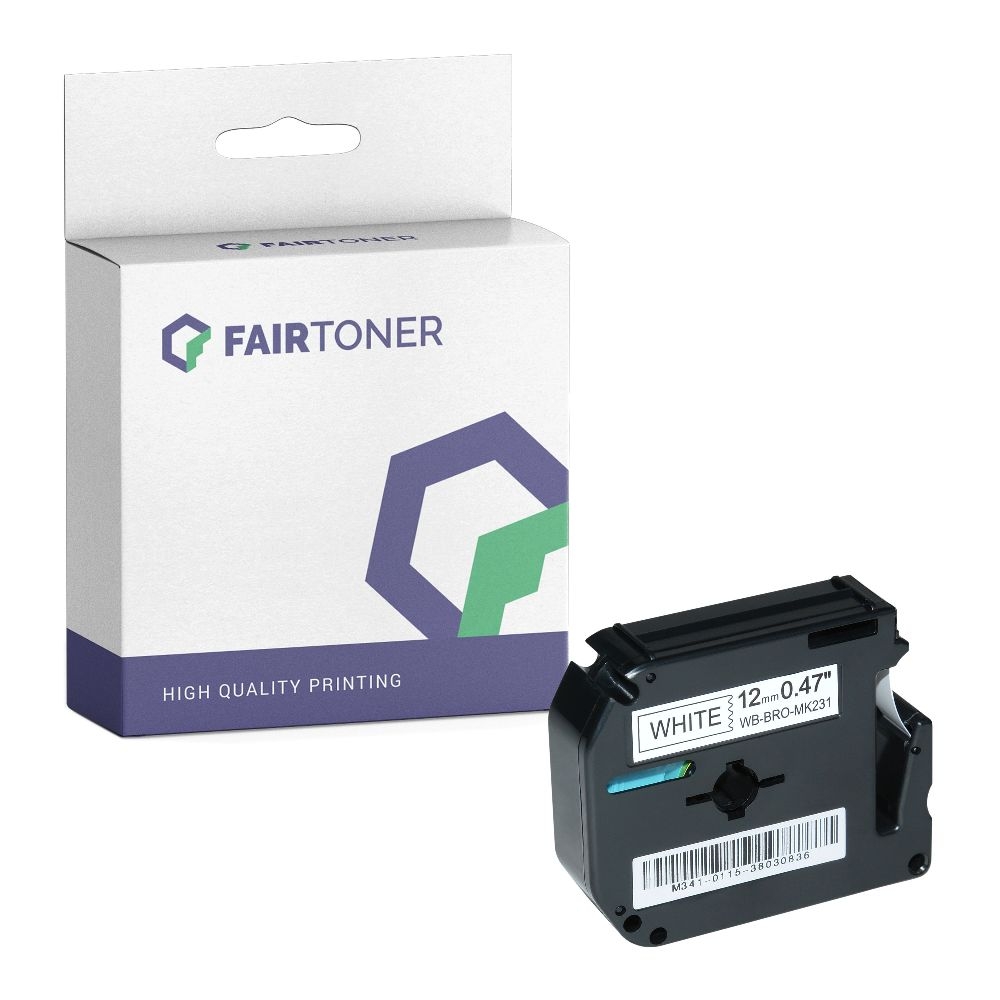FairToner kompatibel für Brother nicht Laminiertes Schriftband M-K231BZ Schwarz auf Weiss (12mm / 8m)