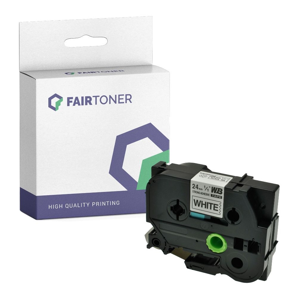 FairToner kompatibel für Brother extra-stark klebendes Laminiertes Schriftband TZE-S251 Schwarz auf Weiss (24mm / 8m)
