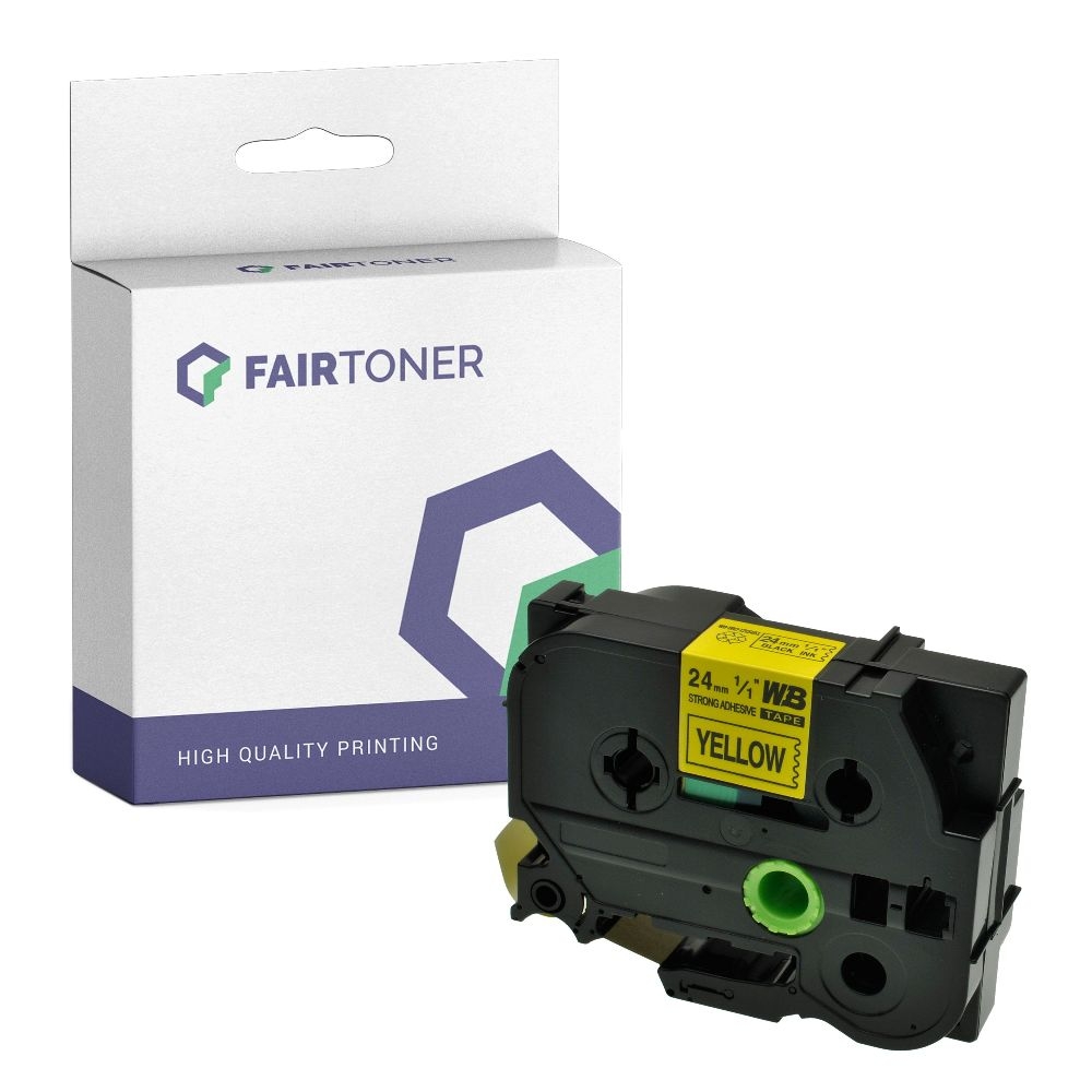 FairToner kompatibel für Brother extra-stark klebendes Laminiertes Schriftband TZE-S651 Schwarz auf Gelb (24mm / 8m)