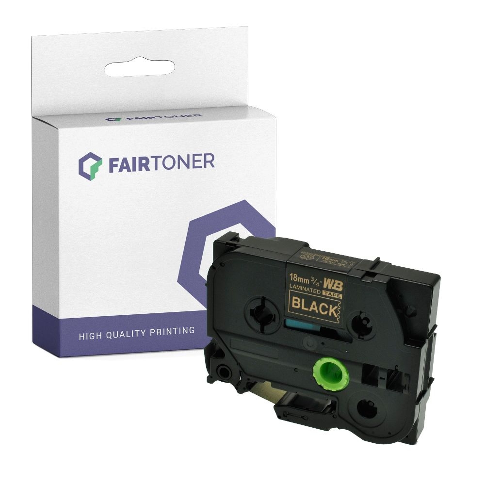 FairToner kompatibel für Brother Laminiertes Schriftband TZE-344 Gold auf Schwarz (18mm / 8m)