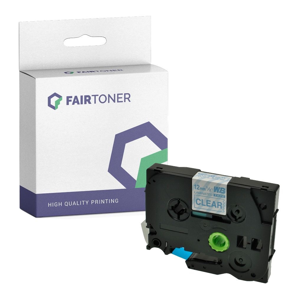 FairToner kompatibel für Brother Laminiertes Schriftband TZE-133 Blau auf Transparent (12mm / 8m)