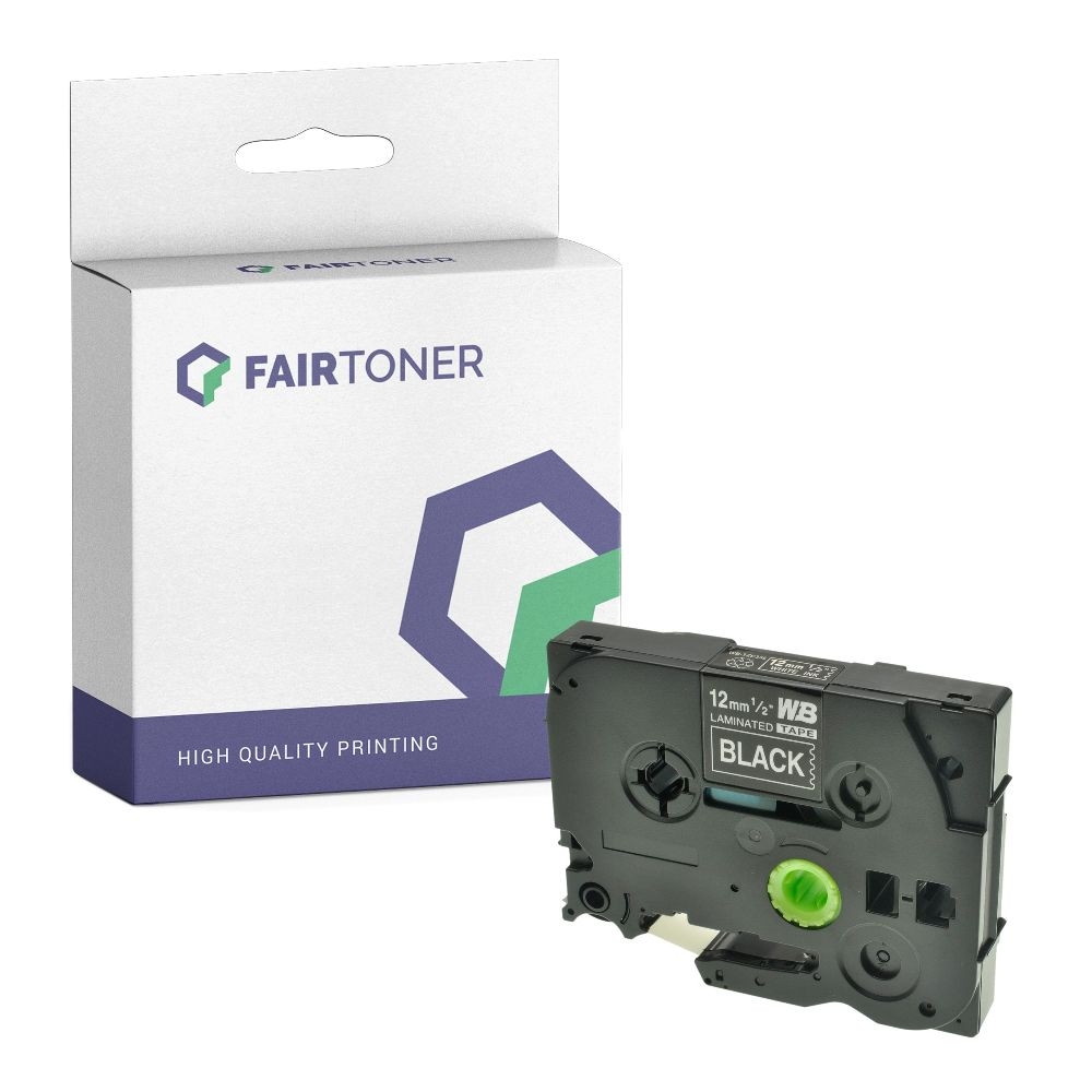 FairToner kompatibel für Brother Laminiertes Schriftband TZE-335 Weiss auf Schwarz (12mm / 8m)