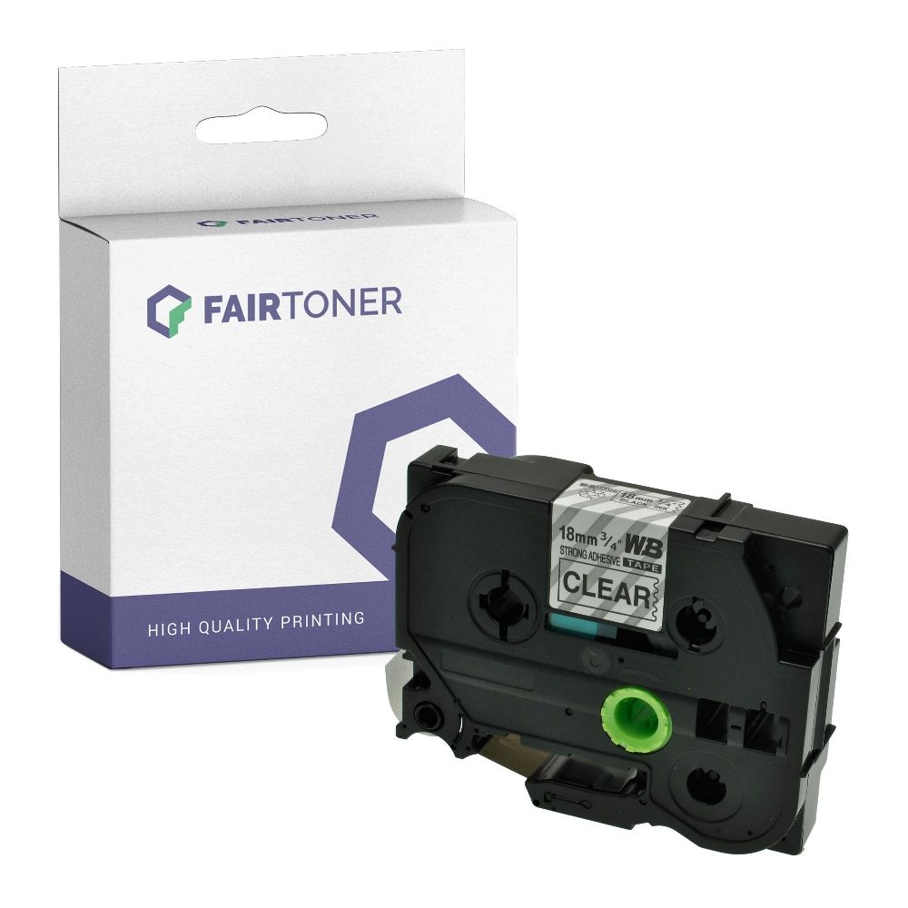 FairToner kompatibel für Brother extra-stark klebendes Laminiertes Schriftband TZE-S141 Schwarz auf Transparent (18mm / 8m)