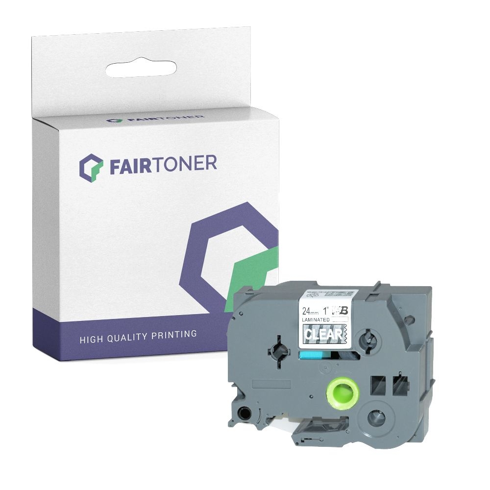 FairToner kompatibel für Brother Laminiertes Schriftband TZE-155 Weiss auf Transparent (24mm / 8m)