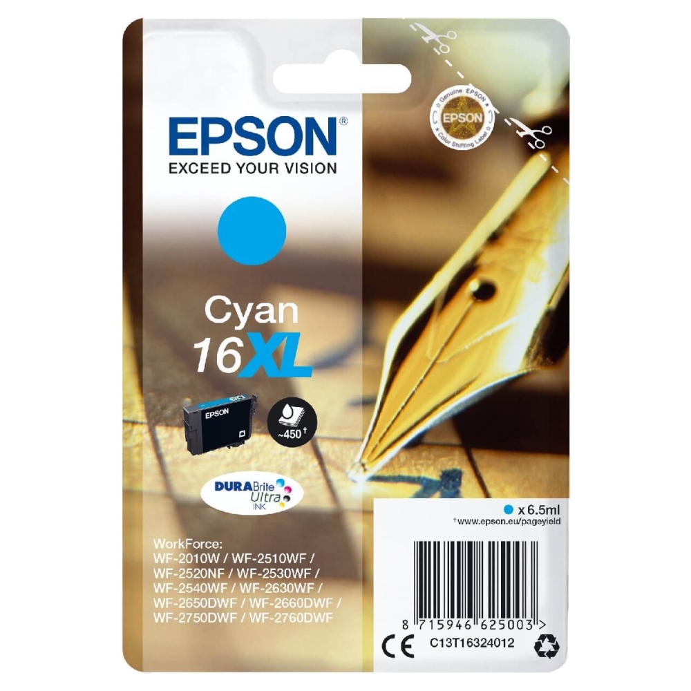 Original Epson Tintenpatrone C13T16324012 / 16XL Cyan [XL Füllmenge]