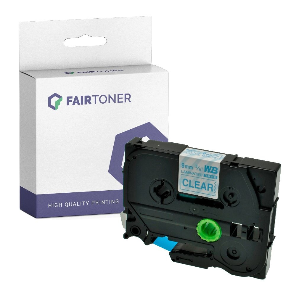 FairToner kompatibel für Brother Laminiertes Schriftband TZE-123 Blau auf Transparent (9mm / 8m)