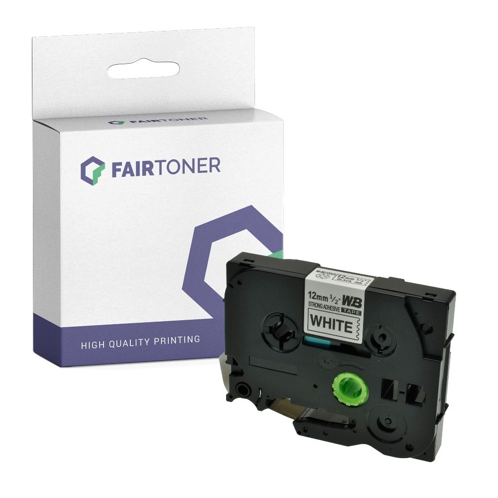 FairToner kompatibel für Brother extra-stark klebendes Laminiertes Schriftband TZE-S231 Schwarz auf Weiss (12mm / 8m)
