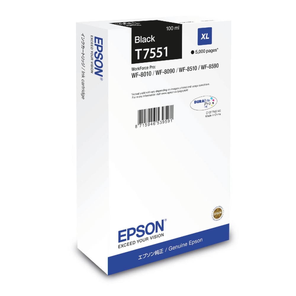 Original Epson Tintenpatrone C13T755140 / T7551 Schwarz