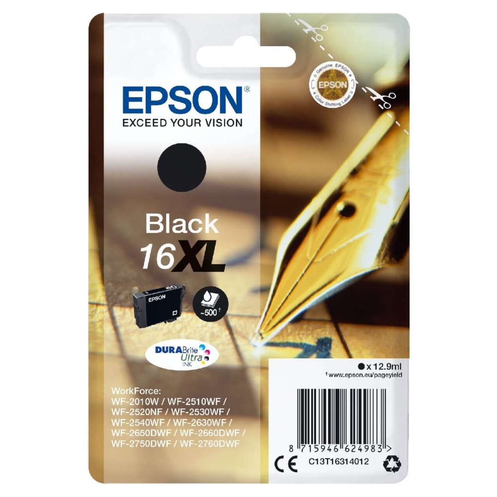Original Epson Tintenpatrone C13T16314012 / 16XL Schwarz [XL Füllmenge]