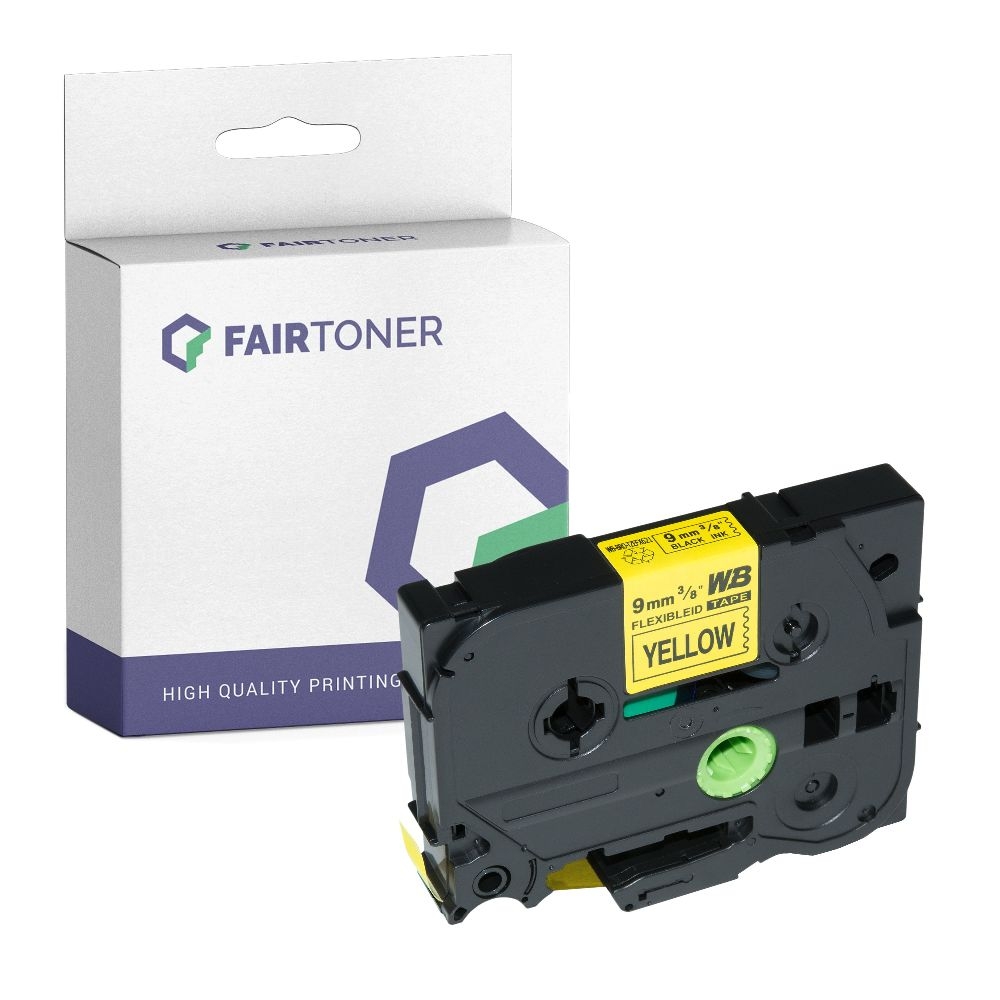FairToner kompatibel für Brother Flexibles Laminiertes Schriftband TZE-FX621 Schwarz auf Gelb (9mm / 8m)