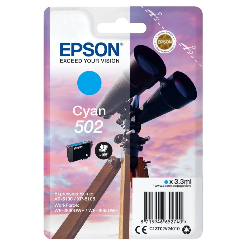 Original Epson Tintenpatrone C13T02V24010 / 502 Cyan
