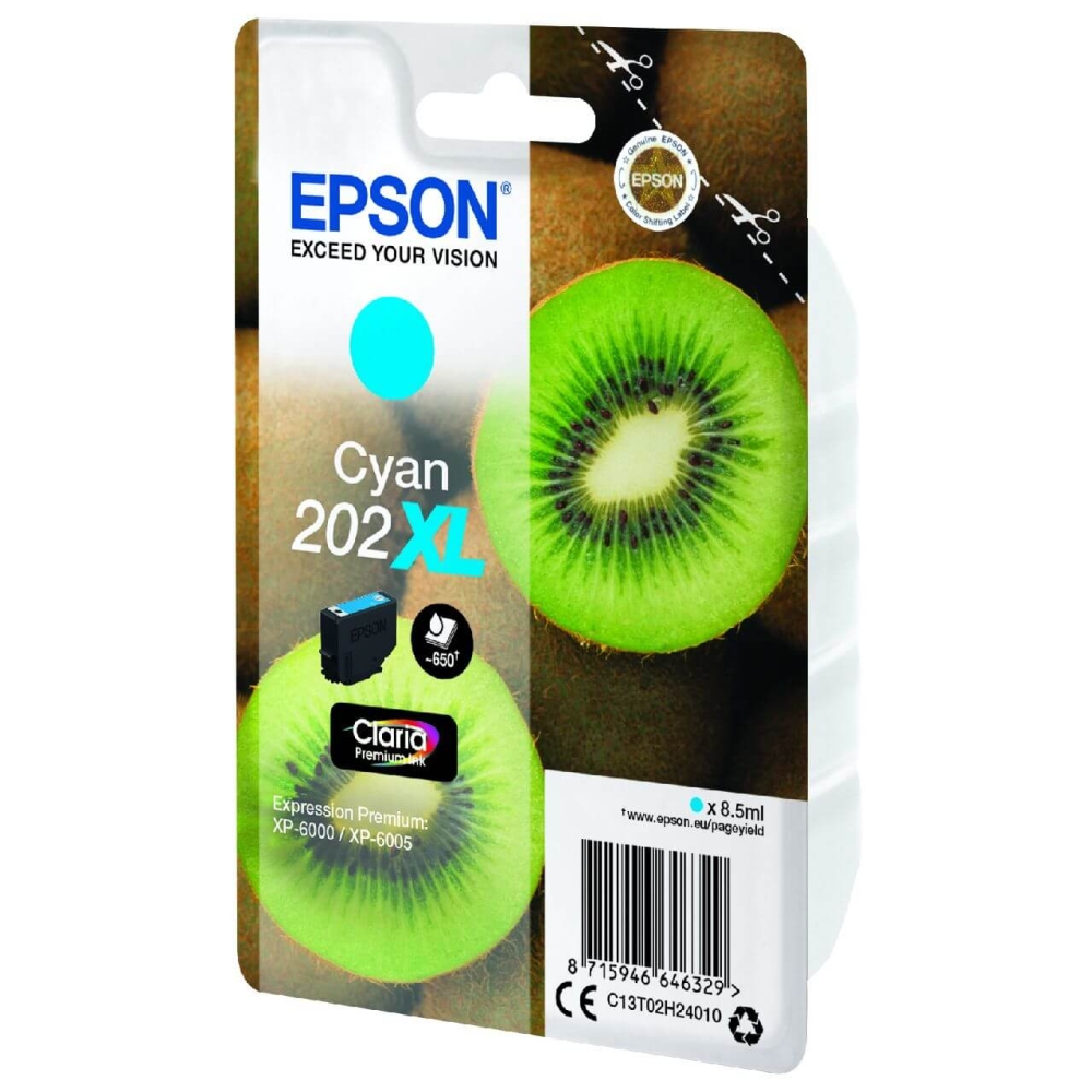 Original Epson Tintenpatrone C13T02H24010 / 202XL Cyan [XL Füllmenge]