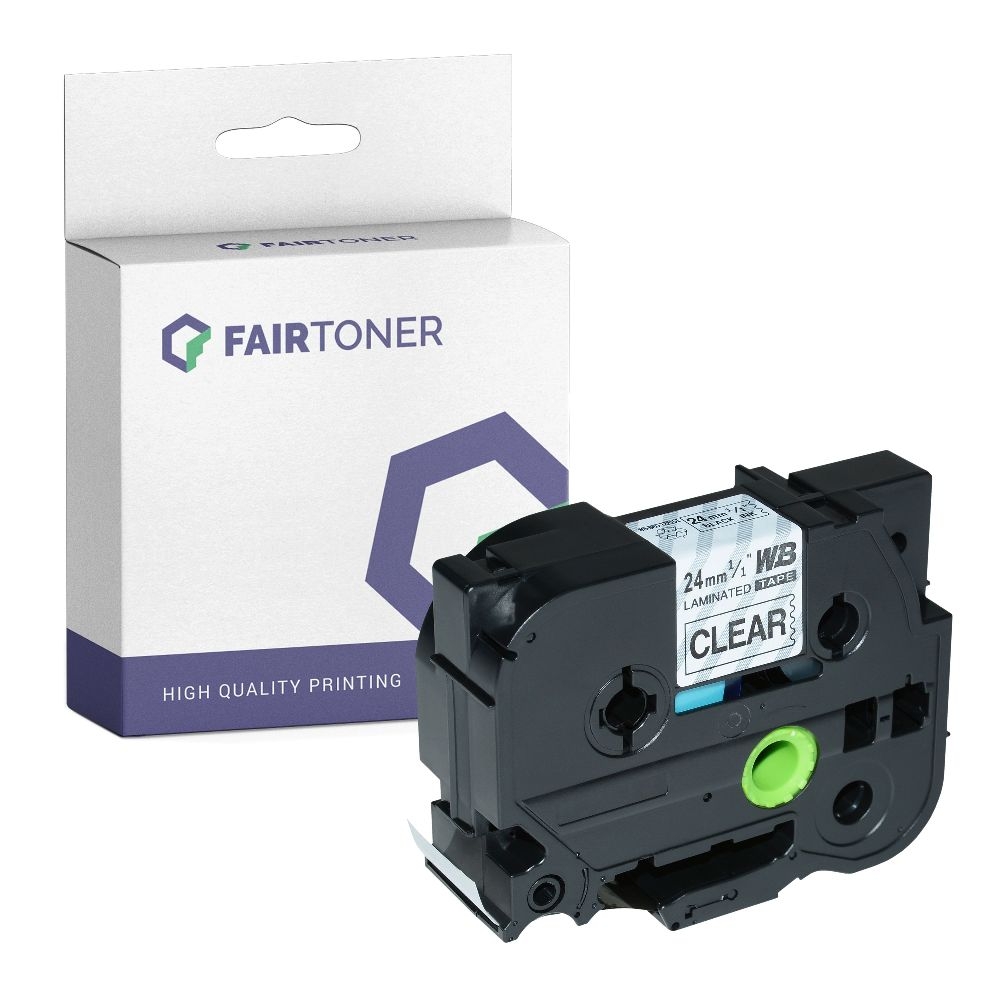 FairToner kompatibel für Brother Laminiertes Schriftband TZE-151 Schwarz auf Transparent (24mm / 8m)