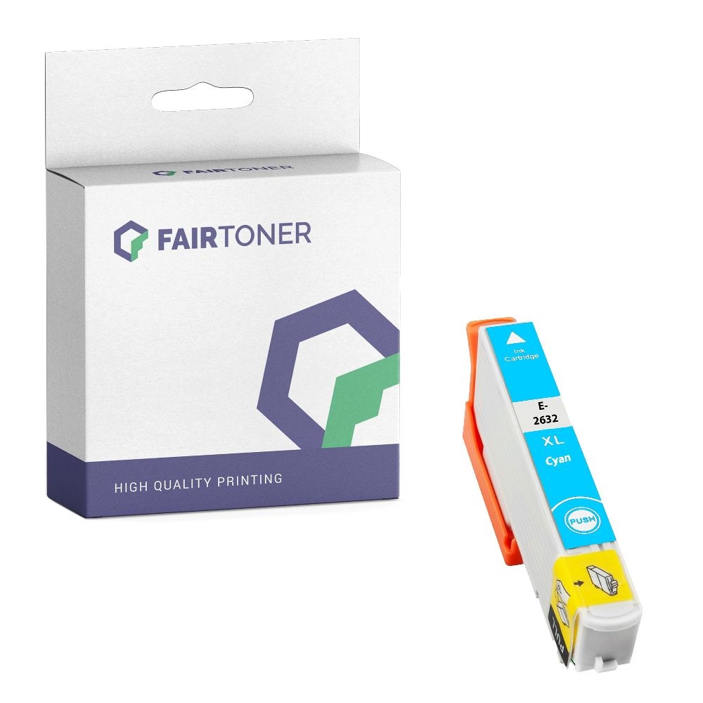 FairToner kompatibel für Epson Tintenpatrone C13T26324010 / 26XL Cyan [XL Füllmenge]