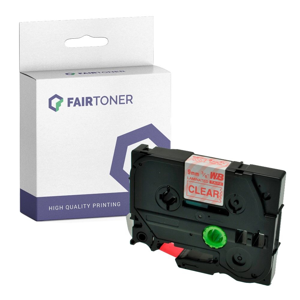 FairToner kompatibel für Brother Laminiertes Schriftband TZE-122 Rot auf Transparent (9mm / 8m)