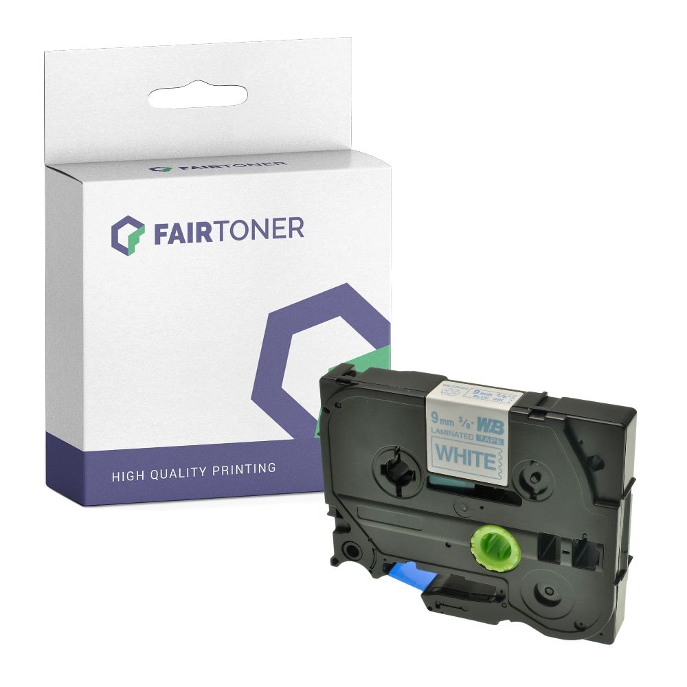 FairToner kompatibel für Brother Laminiertes Schriftband TZE-223 Blau auf Weiss (9mm / 8m)