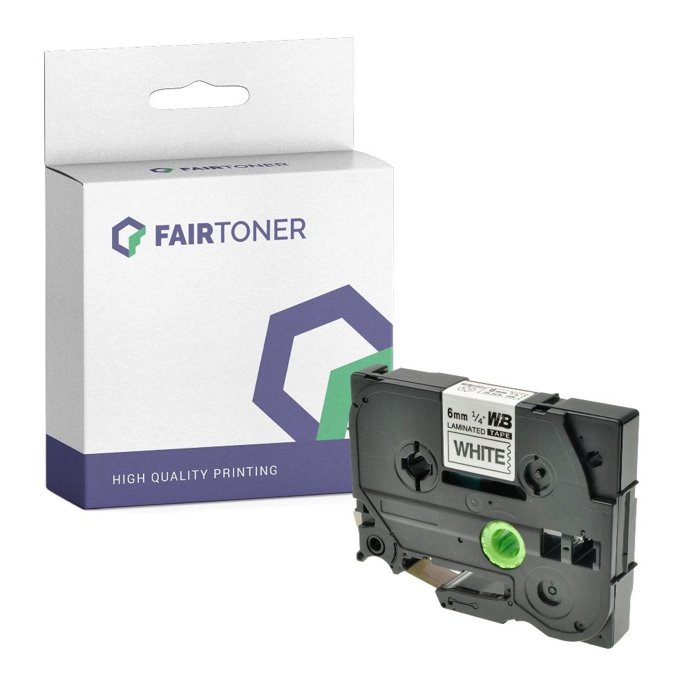 FairToner kompatibel für Brother Laminiertes Schriftband TZE-211 Schwarz auf Weiss (6mm / 8m)