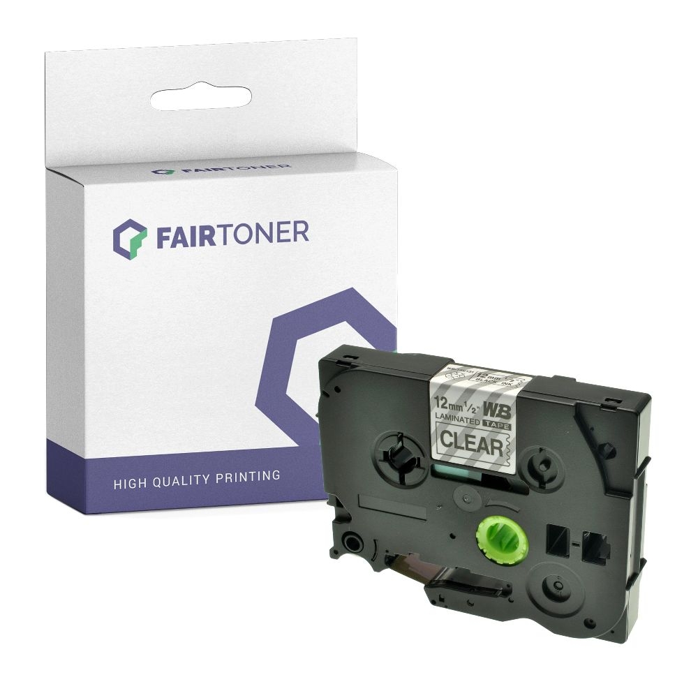 FairToner kompatibel für Brother Laminiertes Schriftband TZE-131 Schwarz auf Transparent (12mm / 8m)