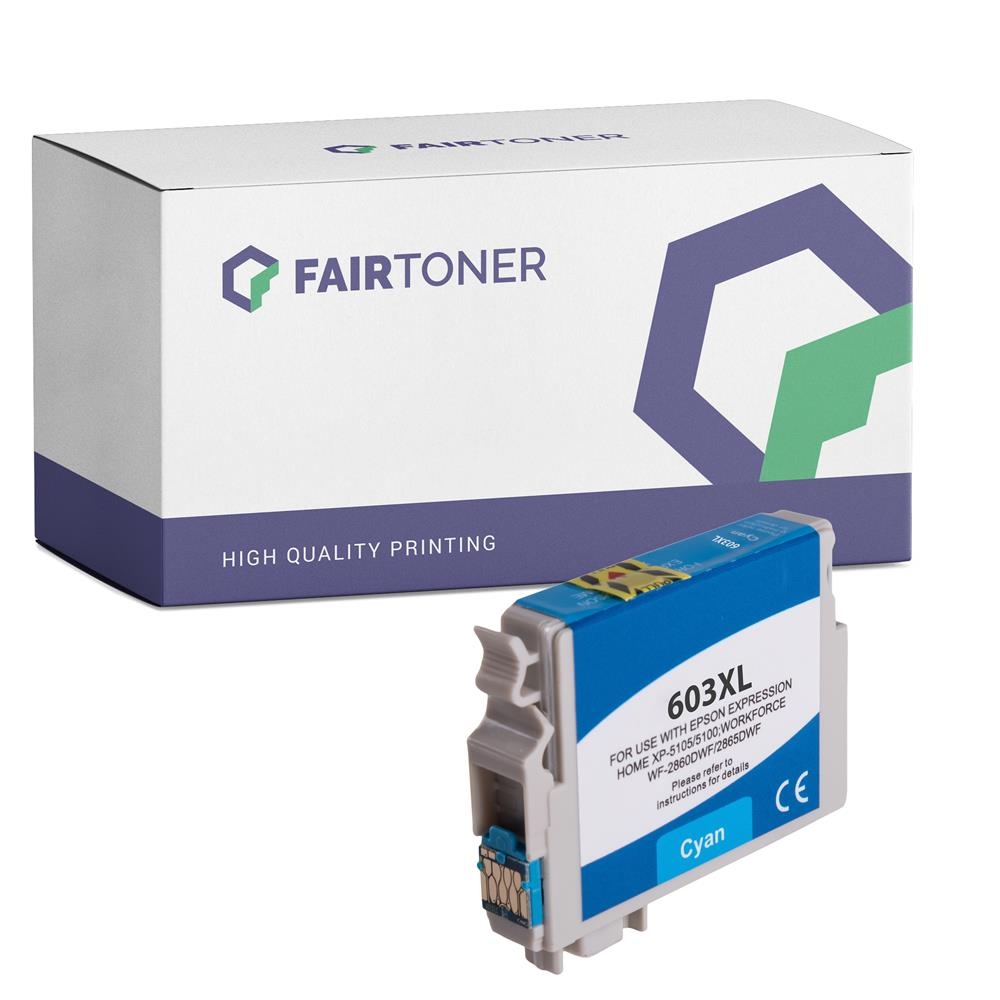 FairToner kompatibel für Epson Tintenpatrone C13T03A24010 / 603XL Cyan [XL Füllmenge]