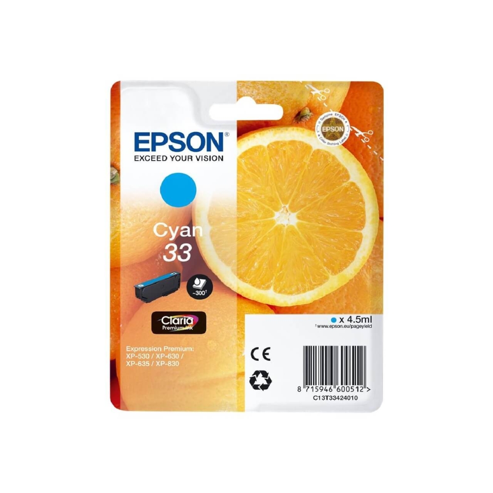Original Epson Tintenpatrone C13T33424010 / 33 Cyan