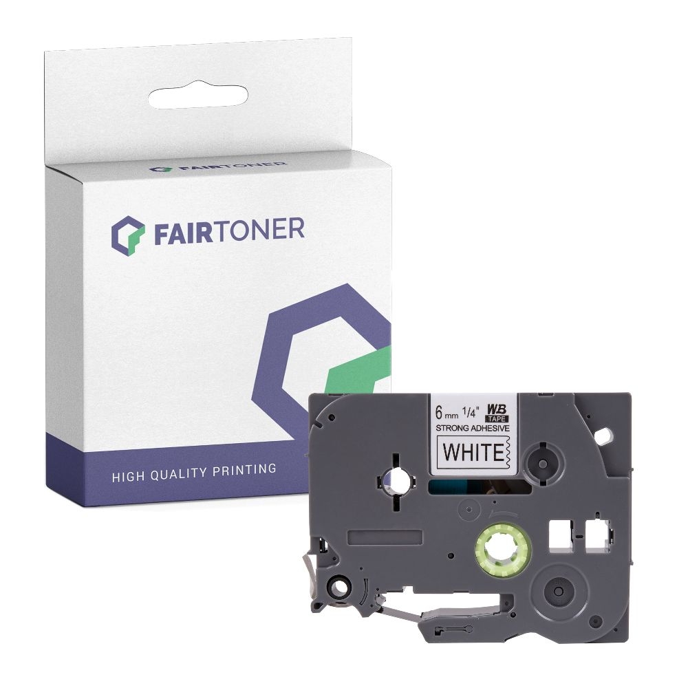 FairToner kompatibel für Brother extra-stark klebendes Laminiertes Schriftband TZE-S211 Schwarz auf Weiss (6mm / 8m)