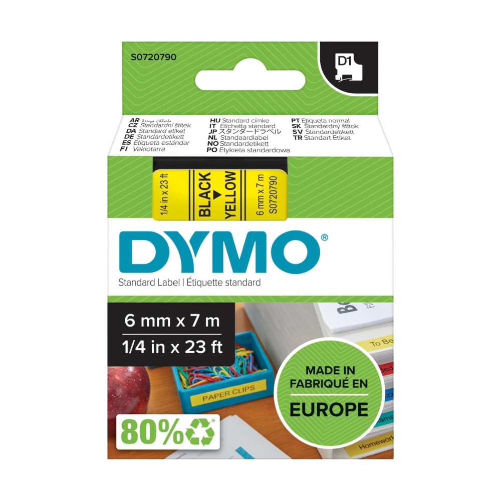 Original Dymo Laminiertes Polyesterband 43618 / S0720790 Schwarz auf Gelb (6mm / 7m)