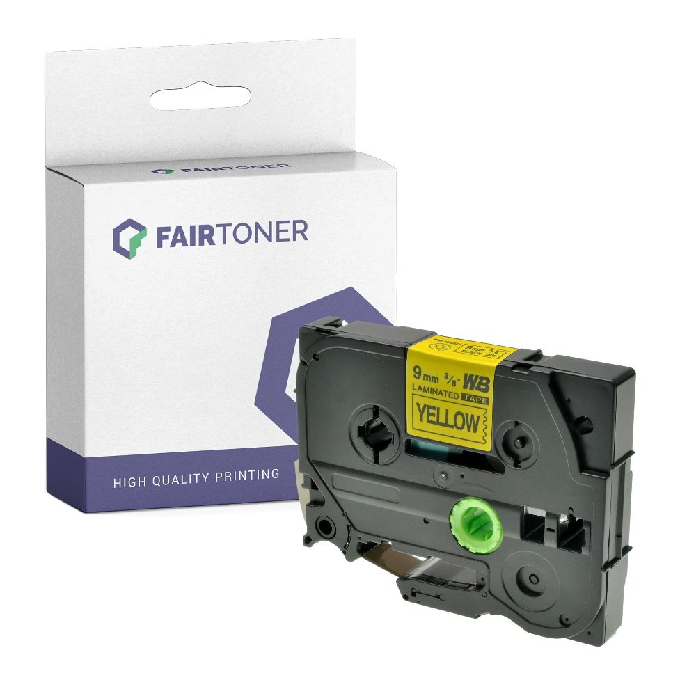 FairToner kompatibel für Brother Laminiertes Schriftband TZE-621 Schwarz auf Gelb (9mm / 8m)