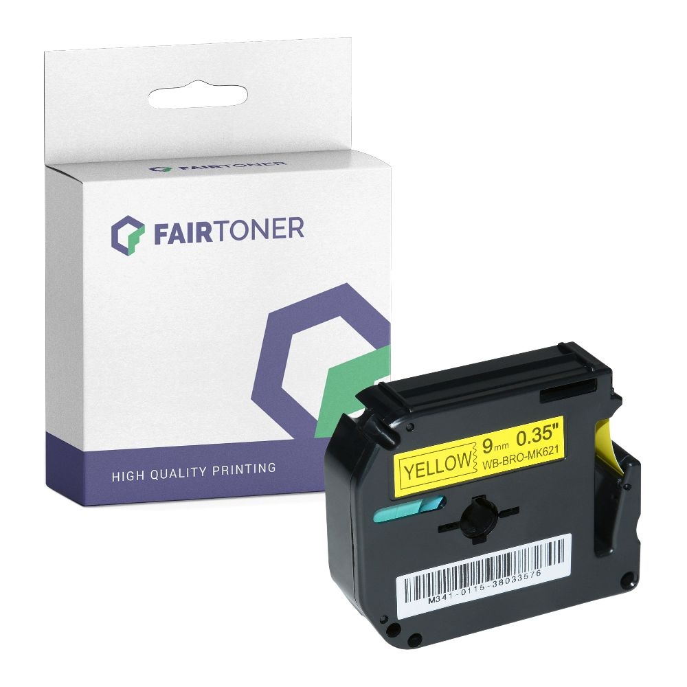 FairToner kompatibel für Brother nicht Laminiertes Schriftband M-K621BZ Schwarz auf Gelb (9mm / 8m)