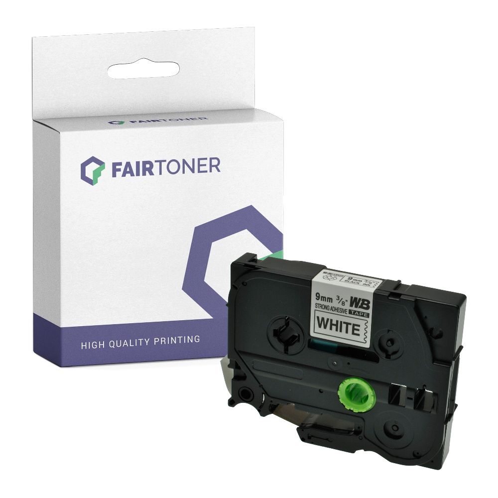 FairToner kompatibel für Brother extra-stark klebendes Laminiertes Schriftband TZE-S221 Schwarz auf Weiss (9mm / 8m)