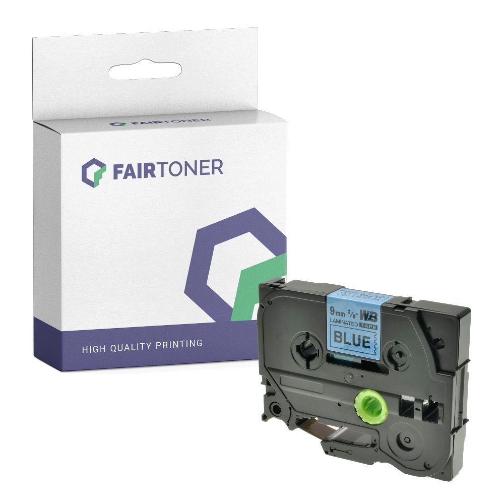 FairToner kompatibel für Brother Laminiertes Schriftband TZE-521 Schwarz auf Blau (9mm / 8m)