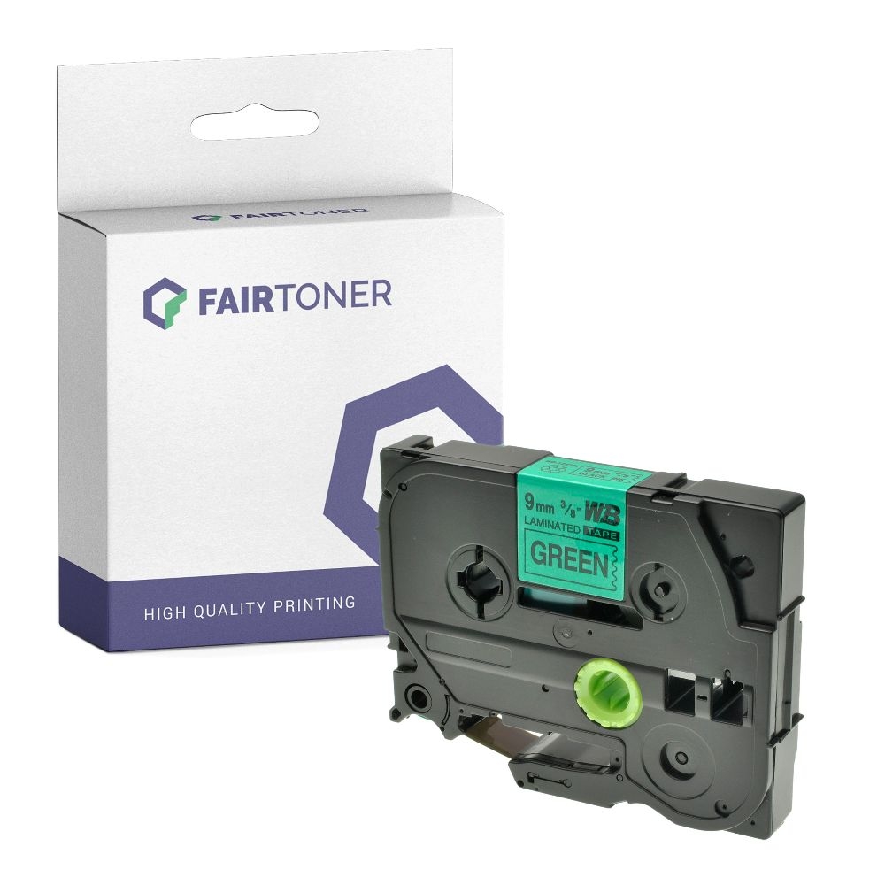 FairToner kompatibel für Brother Laminiertes Schriftband TZE-721 Schwarz auf Grün (9mm / 8m)