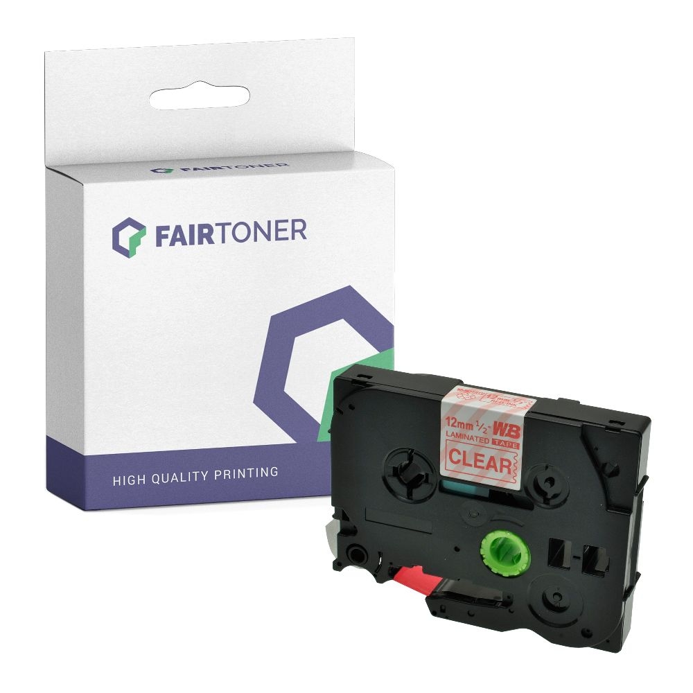 FairToner kompatibel für Brother Laminiertes Schriftband TZE-132 Rot auf Transparent (12mm / 8m)