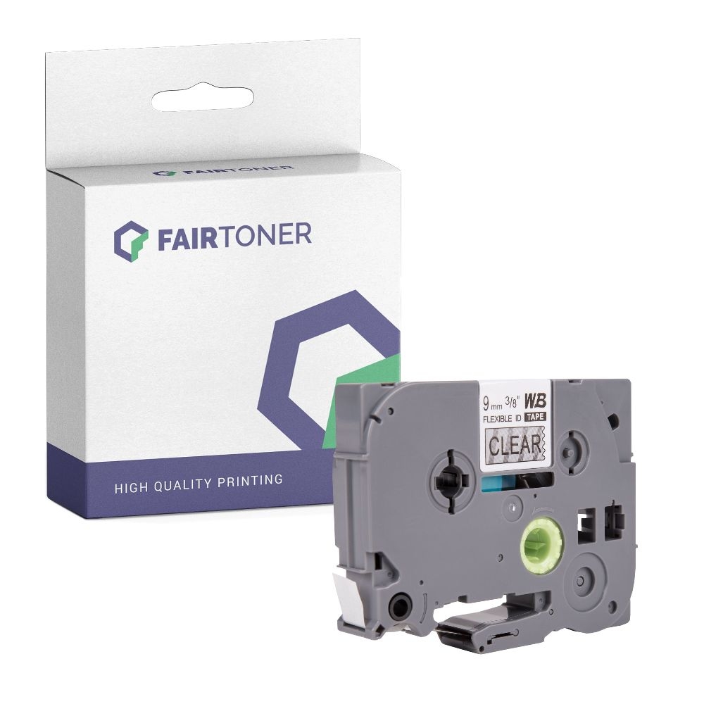 FairToner kompatibel für Brother Flexibles Laminiertes Schriftband TZE-FX121 Schwarz auf Transparent (9mm / 8m)