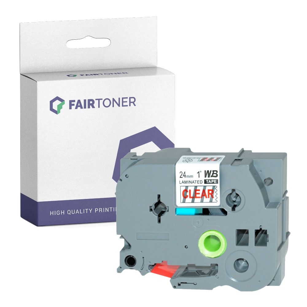FairToner kompatibel für Brother Laminiertes Schriftband TZE-152 Rot auf Transparent (24mm / 8m)