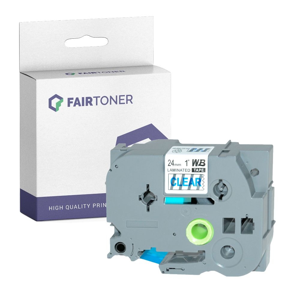 FairToner kompatibel für Brother Laminiertes Schriftband TZE-153 Blau auf Transparent (24mm / 8m)