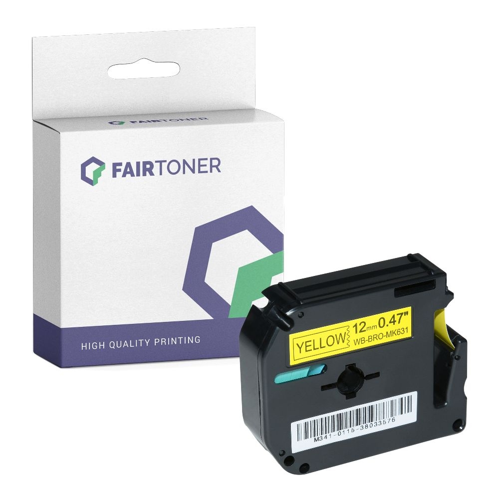 FairToner kompatibel für Brother nicht Laminiertes Schriftband M-K631BZ Schwarz auf Gelb (12mm / 8m)