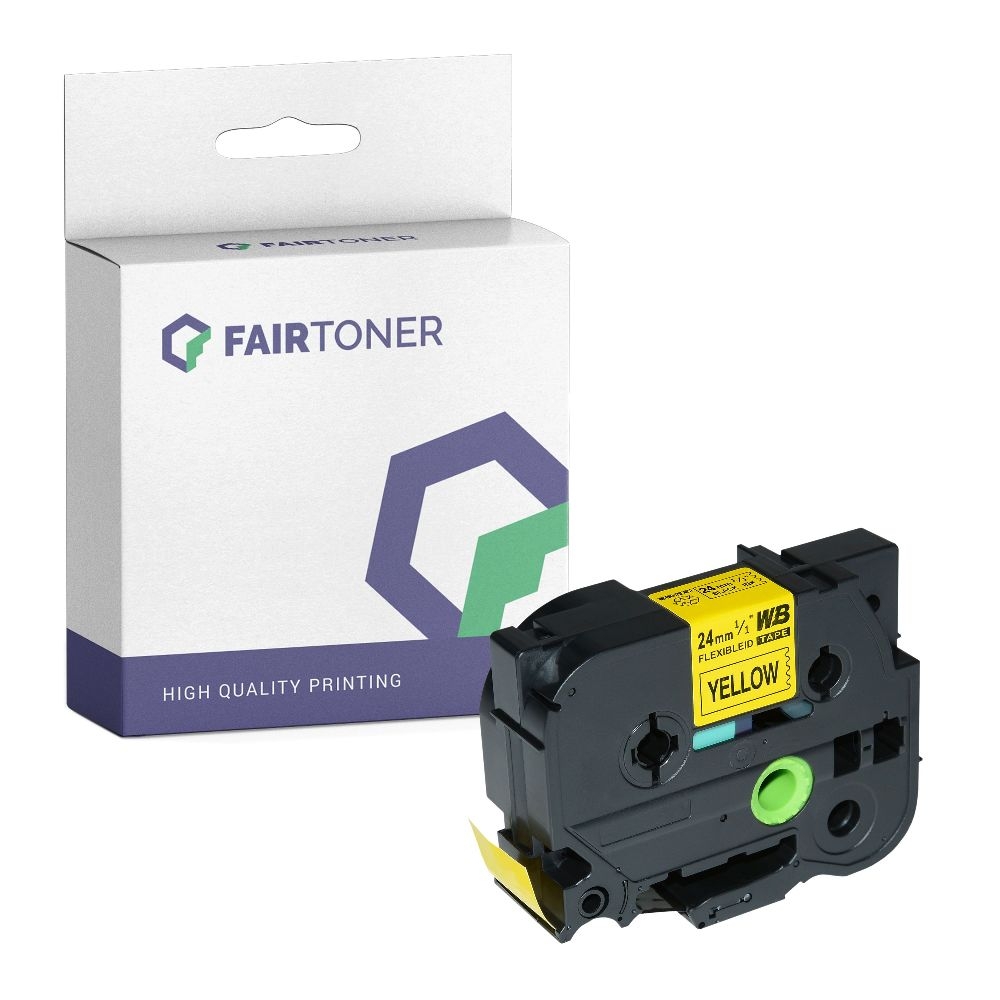 FairToner kompatibel für Brother Flexibles Laminiertes Schriftband TZE-FX651 Schwarz auf Gelb (24mm / 8m)