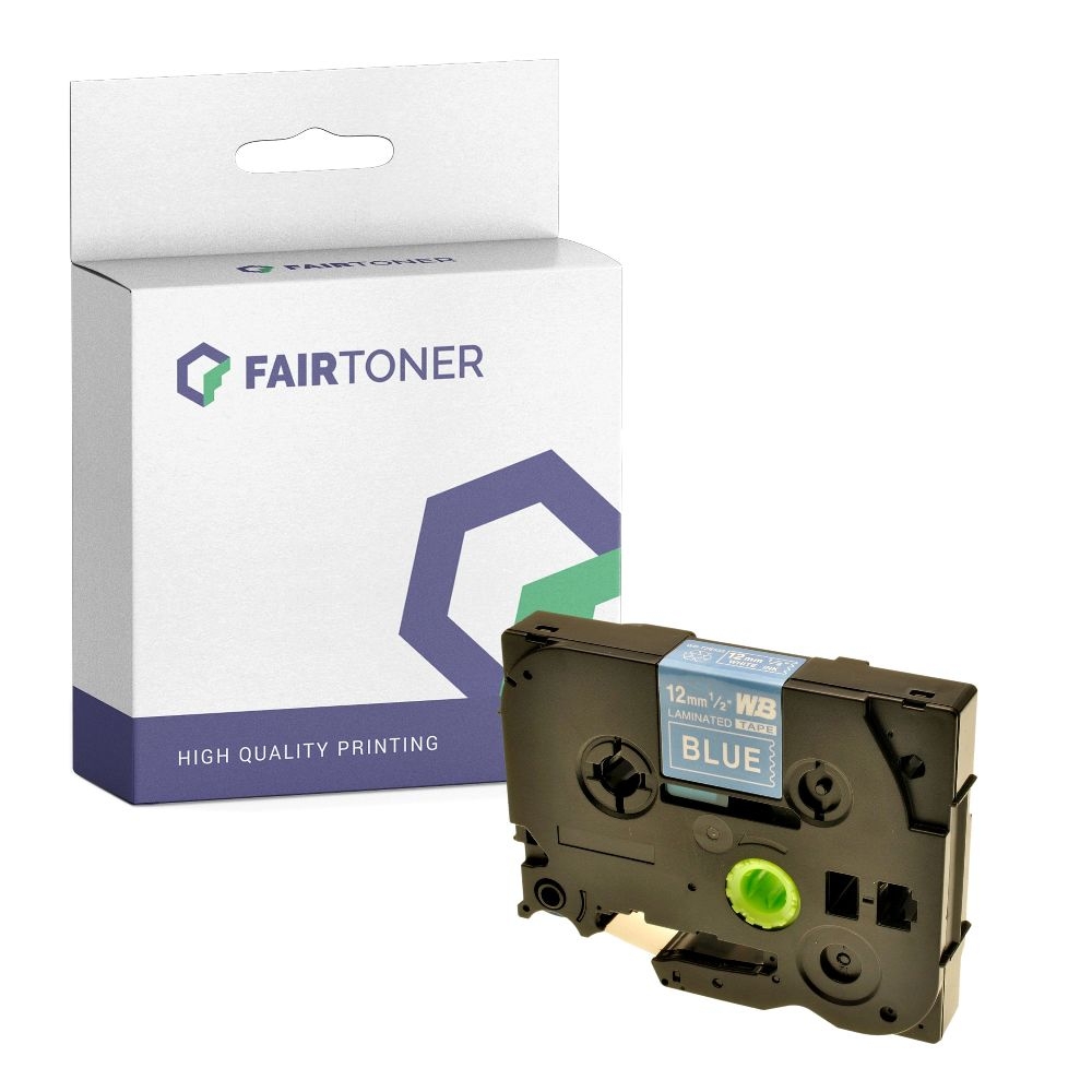 FairToner kompatibel für Brother Laminiertes Schriftband TZE-535 Weiss auf Blau (12mm / 8m)