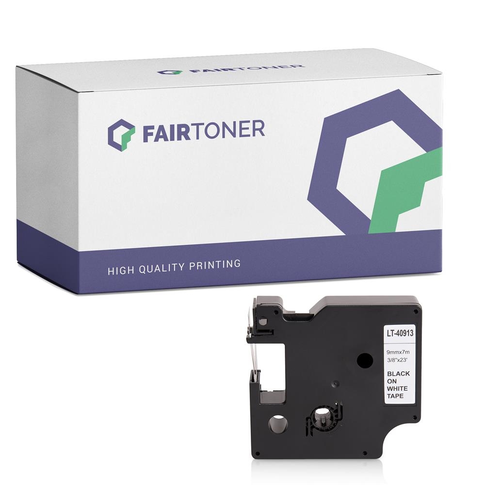 FairToner kompatibel für Dymo Laminiertes Polyesterband 40913 / S0720680 Schwarz auf Weiß (9mm / 7m)