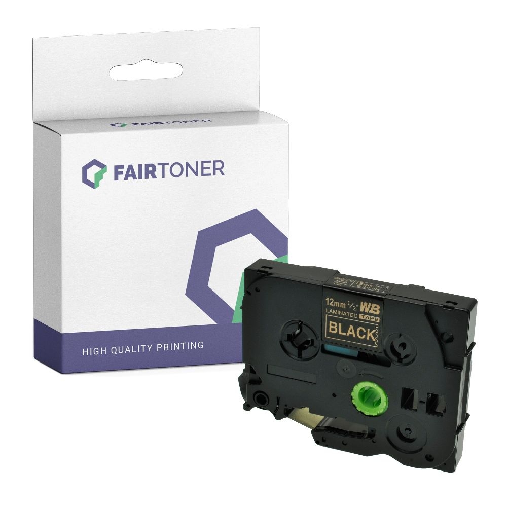 FairToner kompatibel für Brother Laminiertes Schriftband TZE-334 Gold auf Schwarz (12mm / 8m)