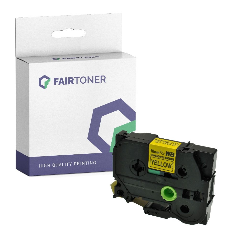 FairToner kompatibel für Brother extra-stark klebendes Laminiertes Schriftband TZE-S641 Schwarz auf Gelb (18mm / 8m)