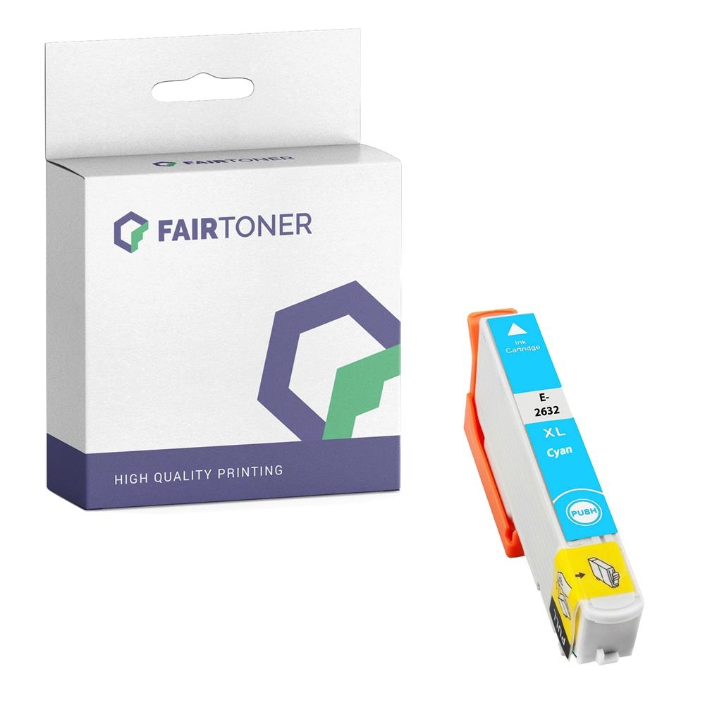 FairToner kompatibel für Epson Tintenpatrone C13T26324012 / 26XL Cyan [XL Füllmenge]