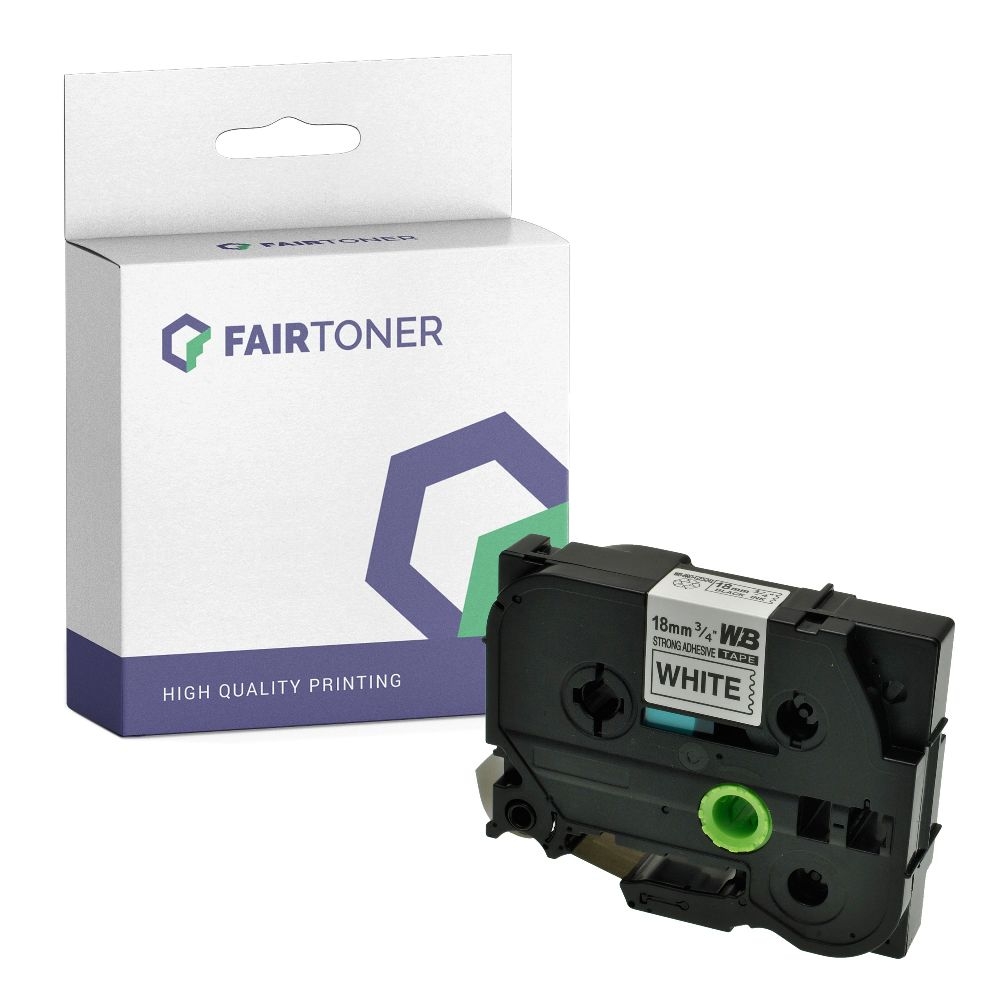 FairToner kompatibel für Brother extra-stark klebendes Laminiertes Schriftband TZE-S241 Schwarz auf Weiss (18mm / 8m)
